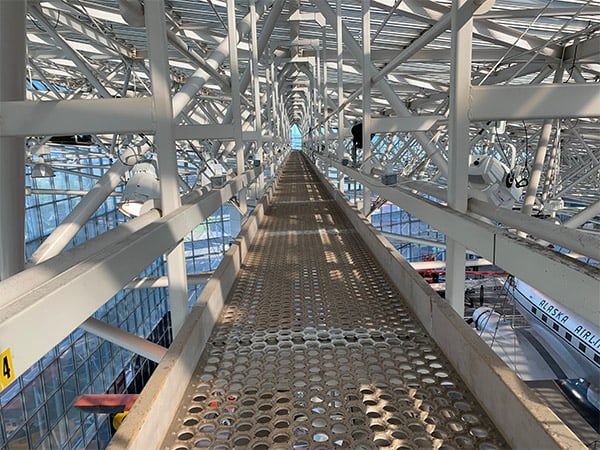 Hidden catwalk above the DC-3 in The Museum of Flight's Great Gallery